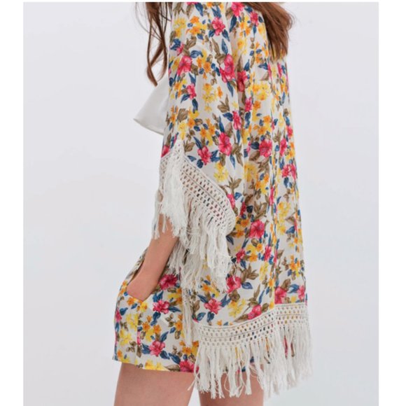 NWT ZARA Kimono Floral Print Cape Jacket - Picture 6 of 9
